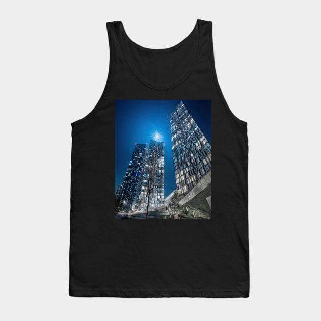 City skyscrapers at night with the moon Tank Top by TonyNorth